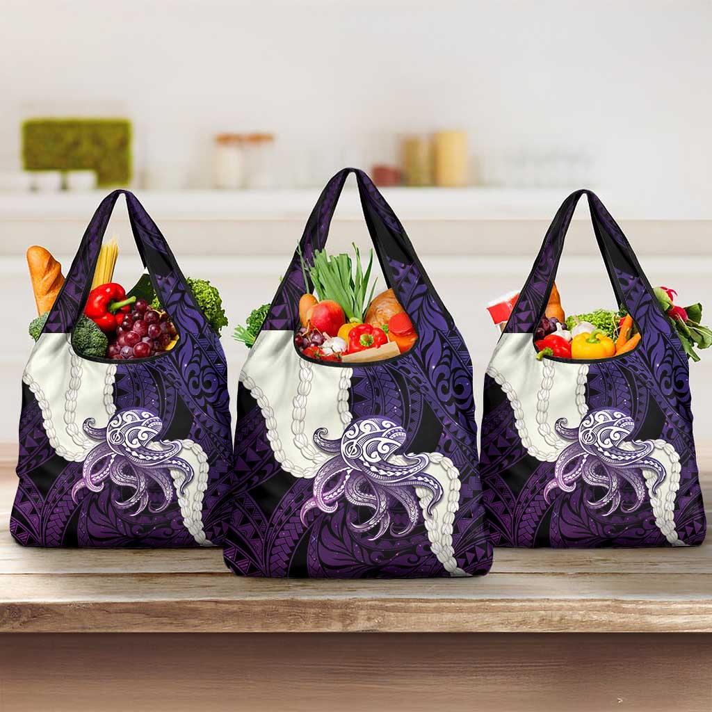 Purple Galaxy Polynesia Tribal Octopus Tattoo Grocery Bag Pikake Lei Polynesian Pattern LT14 3-pack One Size Purple - Polynesian Pride