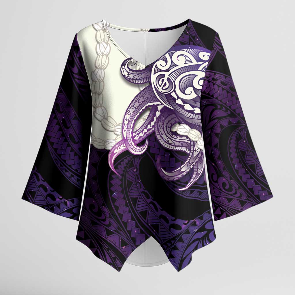 Purple Galaxy Polynesia Tribal Octopus Tattoo Kimono Sleeve Blouse Pikake Lei Polynesian Pattern LT14 Female Purple - Polynesian Pride