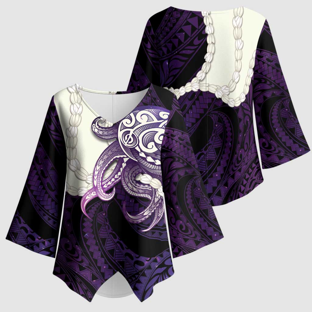Purple Galaxy Polynesia Tribal Octopus Tattoo Kimono Sleeve Blouse Pikake Lei Polynesian Pattern LT14 - Polynesian Pride