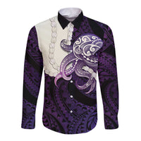 Purple Galaxy Polynesia Tribal Octopus Tattoo Long Sleeve Button Shirt Pikake Lei Polynesian Pattern LT14 Unisex Purple - Polynesian Pride