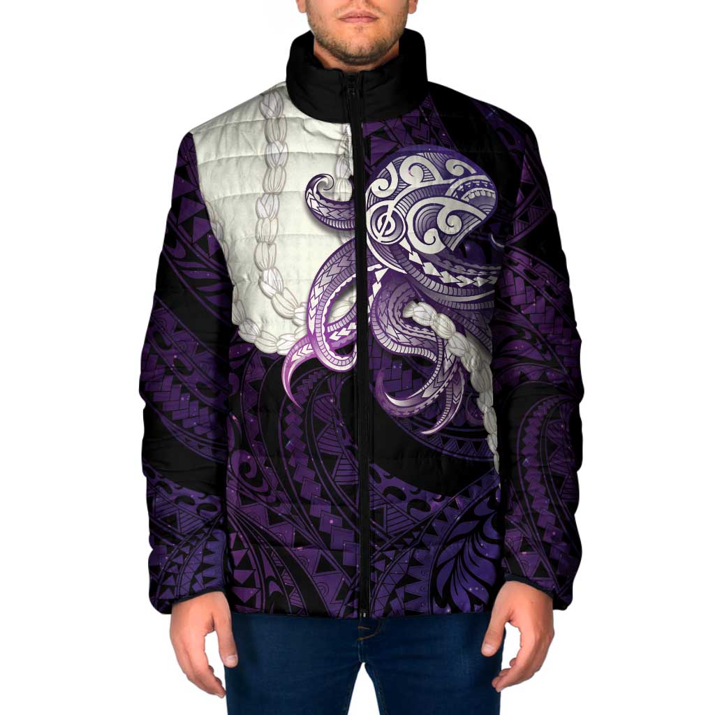 Purple Galaxy Polynesia Tribal Octopus Tattoo Padded Jacket Pikake Lei Polynesian Pattern LT14 Men Purple - Polynesian Pride