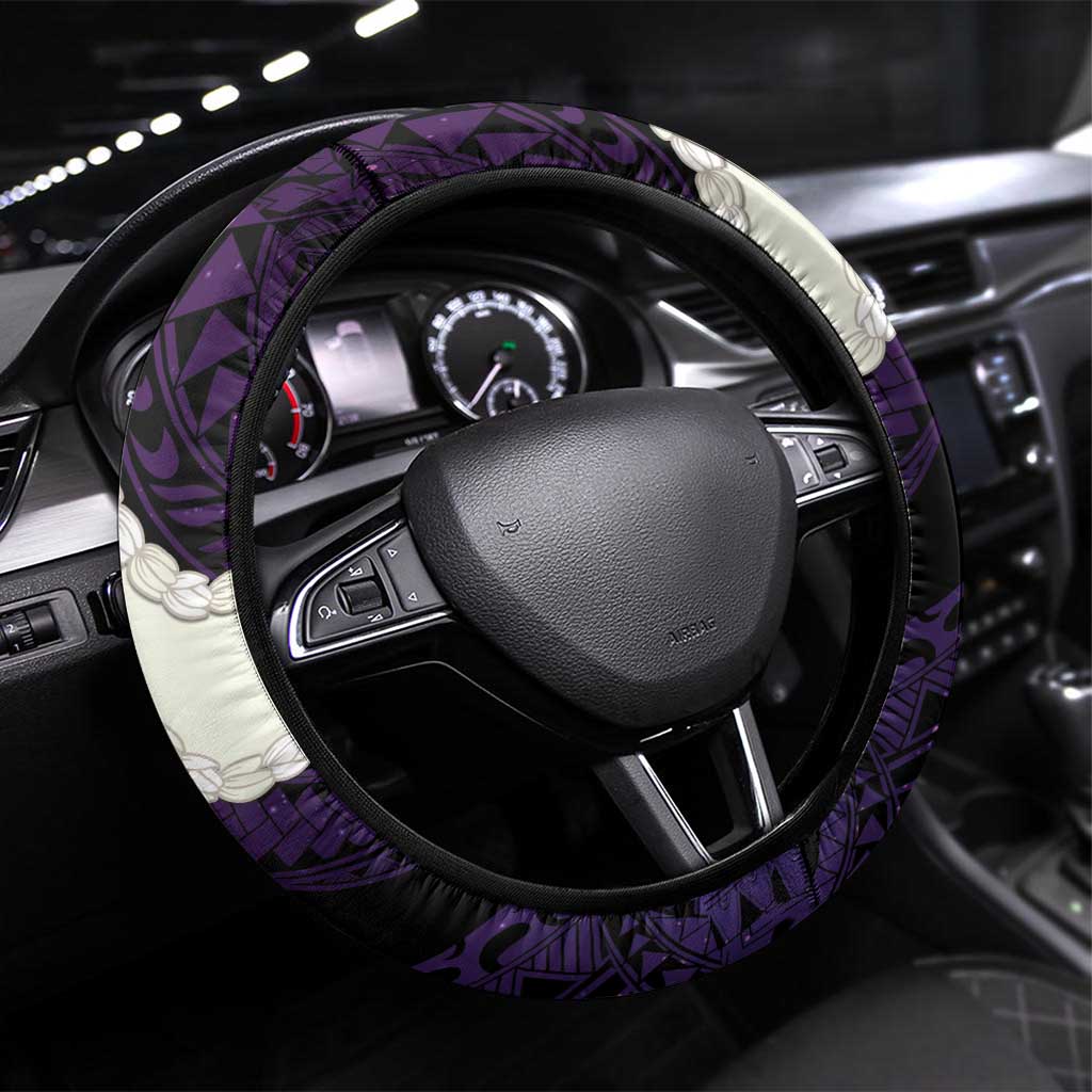 Purple Galaxy Polynesia Tribal Octopus Tattoo Steering Wheel Cover Pikake Lei Polynesian Pattern LT14 Universal Fit Purple - Polynesian Pride