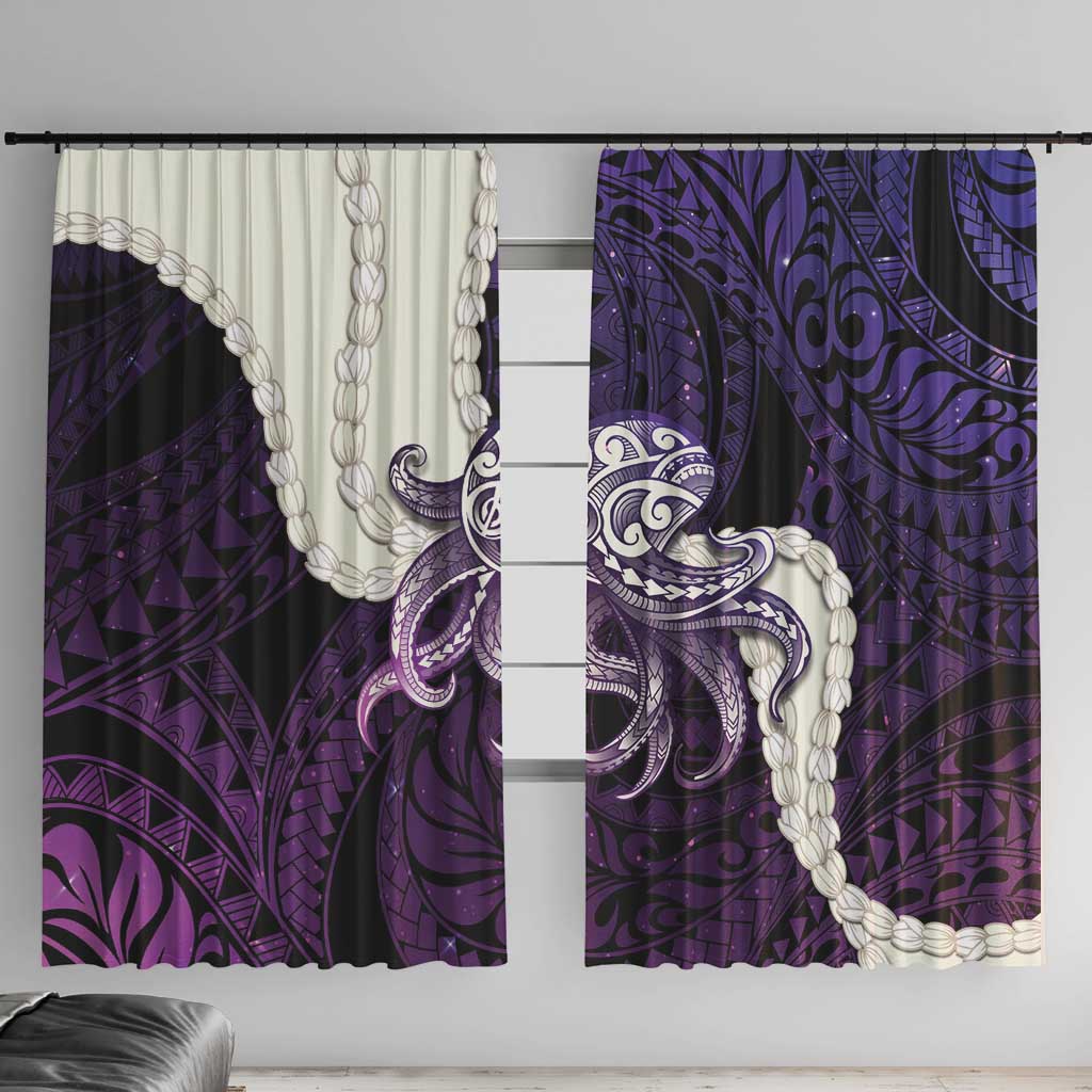 Purple Galaxy Polynesia Tribal Octopus Tattoo Window Curtain Pikake Lei Polynesian Pattern LT14 With Hooks Purple - Polynesian Pride