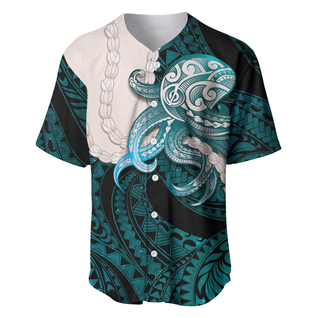 Teal Galaxy Polynesia Tribal Octopus Tattoo Baseball Jersey Pikake Lei Polynesian Pattern LT14 Teal - Polynesian Pride