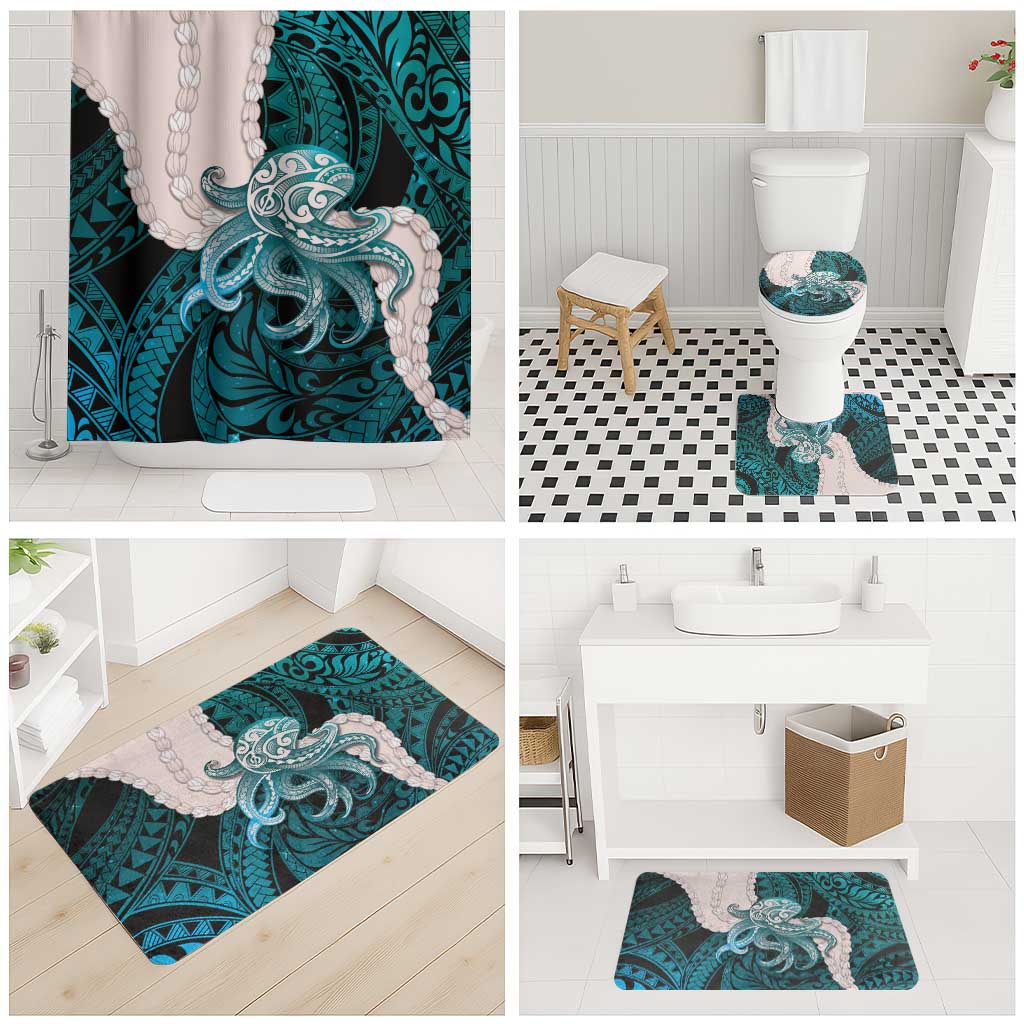 Teal Galaxy Polynesia Tribal Octopus Tattoo Bathroom Set Pikake Lei Polynesian Pattern LT14 - Polynesian Pride