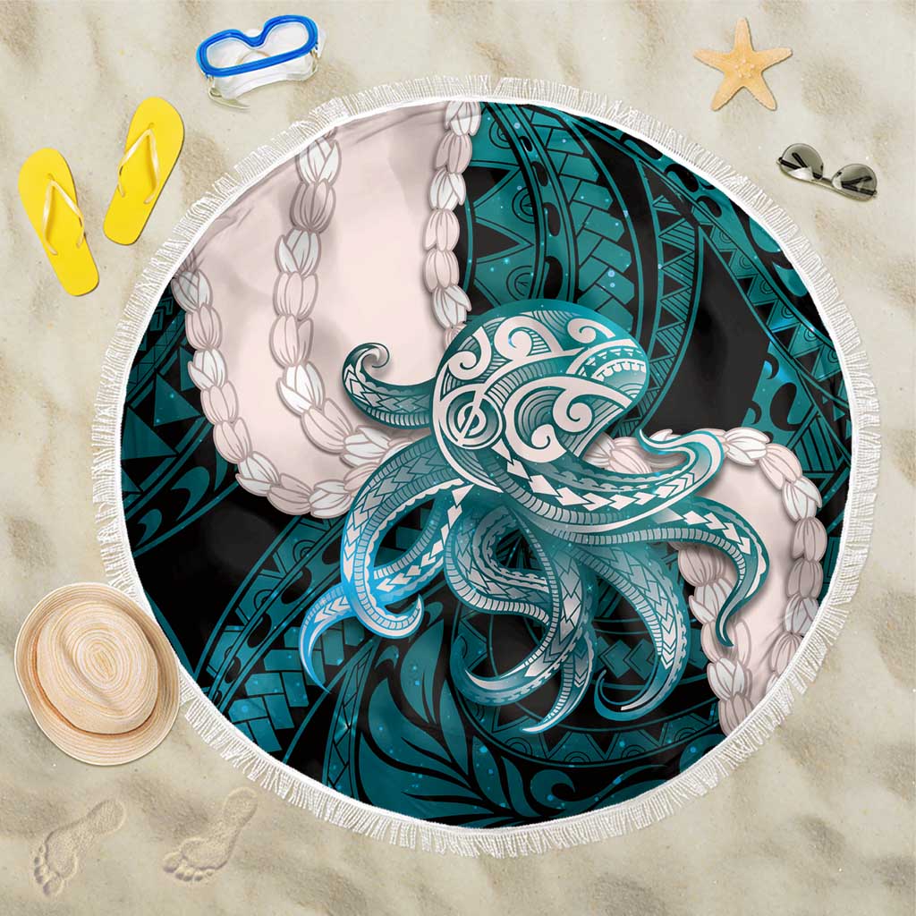 Teal Galaxy Polynesia Tribal Octopus Tattoo Beach Blanket Pikake Lei Polynesian Pattern LT14 One Size 150cm Teal - Polynesian Pride