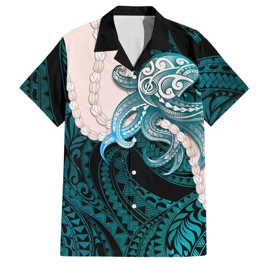 Teal Galaxy Polynesia Tribal Octopus Tattoo Hawaiian Shirt Pikake Lei Polynesian Pattern LT14 Teal - Polynesian Pride