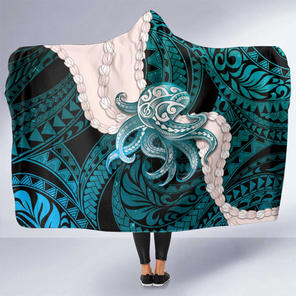 Teal Galaxy Polynesia Tribal Octopus Tattoo Hooded Blanket Pikake Lei Polynesian Pattern LT14 One Size Teal - Polynesian Pride