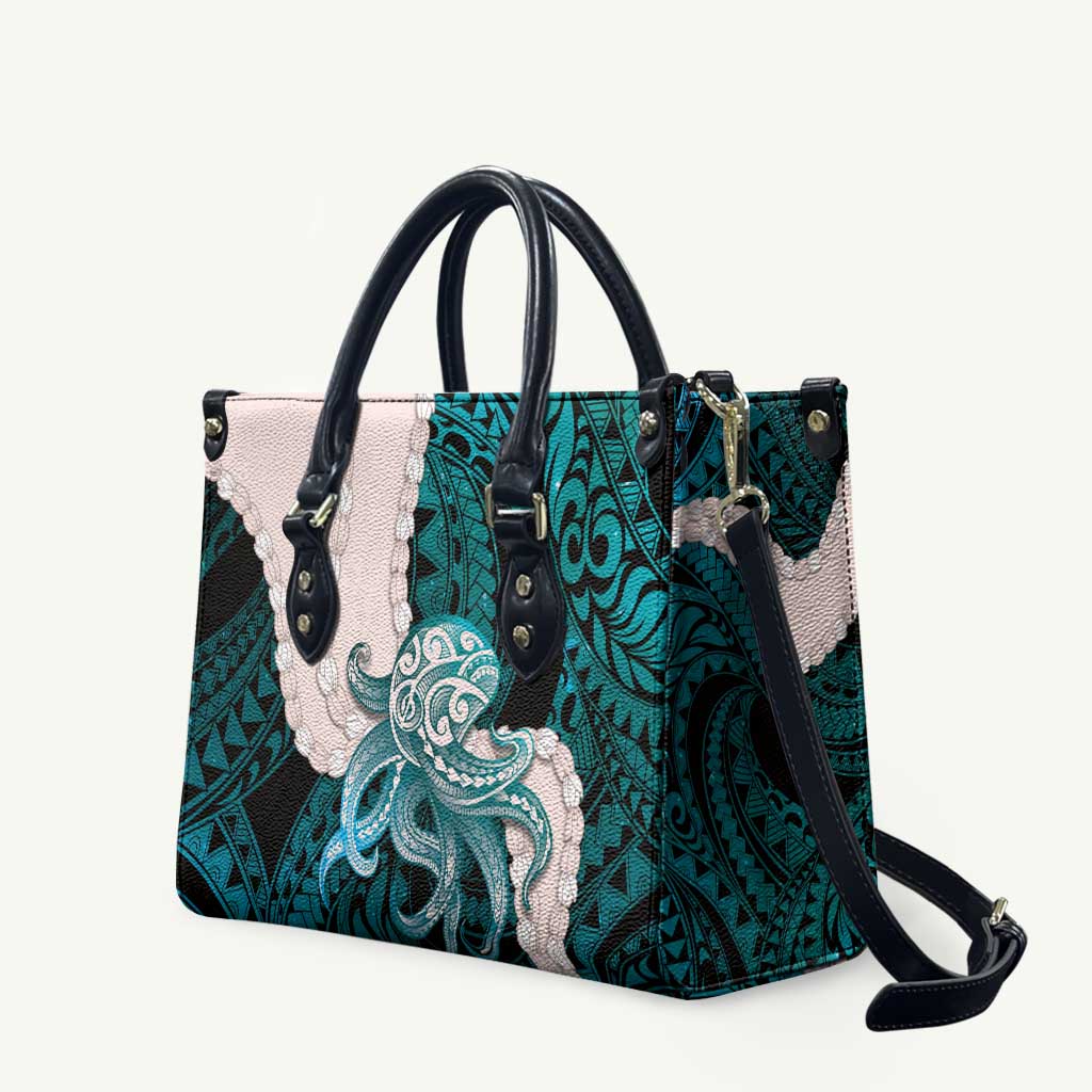 Teal Galaxy Polynesia Tribal Octopus Tattoo Leather Bag Pikake Lei Polynesian Pattern LT14 Teal - Polynesian Pride