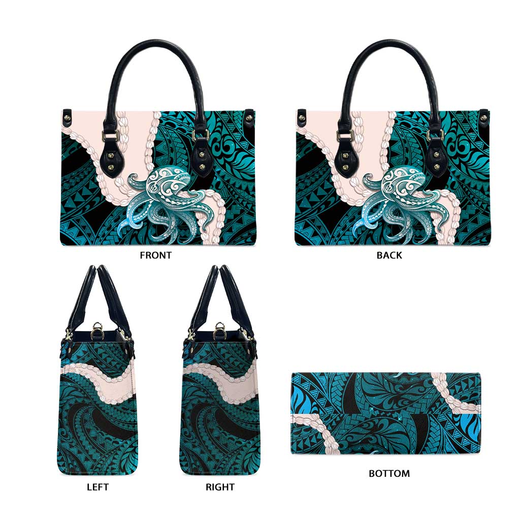 Teal Galaxy Polynesia Tribal Octopus Tattoo Leather Bag Pikake Lei Polynesian Pattern LT14 - Polynesian Pride