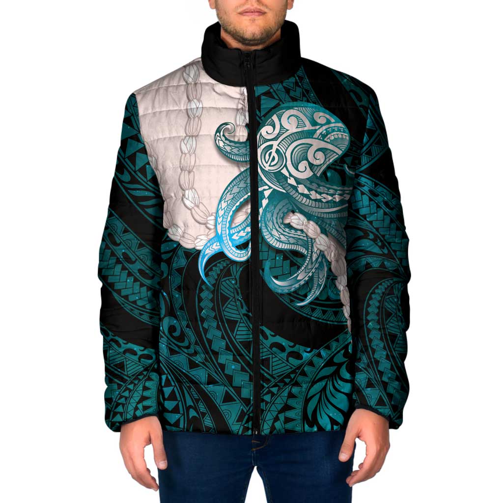 Teal Galaxy Polynesia Tribal Octopus Tattoo Padded Jacket Pikake Lei Polynesian Pattern LT14 Men Teal - Polynesian Pride