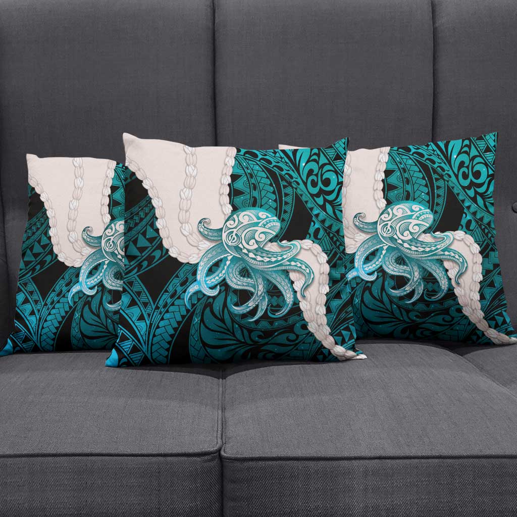 Teal Galaxy Polynesia Tribal Octopus Tattoo Pillow Cover Pikake Lei Polynesian Pattern LT14 - Polynesian Pride