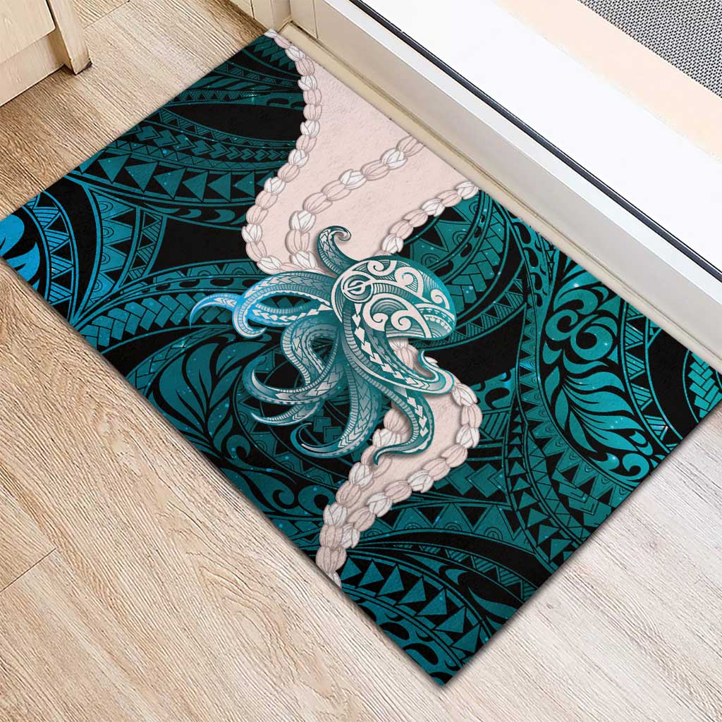 Teal Galaxy Polynesia Tribal Octopus Tattoo Rubber Doormat Pikake Lei Polynesian Pattern LT14 - Polynesian Pride