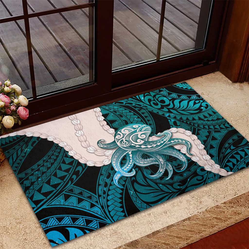 Teal Galaxy Polynesia Tribal Octopus Tattoo Rubber Doormat Pikake Lei Polynesian Pattern LT14 - Polynesian Pride