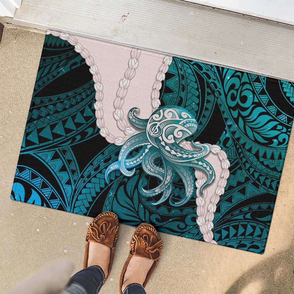 Teal Galaxy Polynesia Tribal Octopus Tattoo Rubber Doormat Pikake Lei Polynesian Pattern LT14 - Polynesian Pride