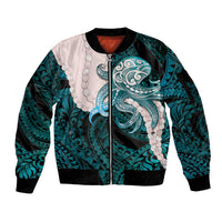 Teal Galaxy Polynesia Tribal Octopus Tattoo Sleeve Zip Bomber Jacket Pikake Lei Polynesian Pattern LT14 Unisex Teal - Polynesian Pride