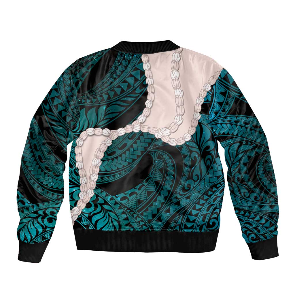 Teal Galaxy Polynesia Tribal Octopus Tattoo Sleeve Zip Bomber Jacket Pikake Lei Polynesian Pattern LT14 - Polynesian Pride
