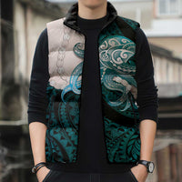Teal Galaxy Polynesia Tribal Octopus Tattoo Sleeveless Puffer Jacket Pikake Lei Polynesian Pattern LT14 - Polynesian Pride