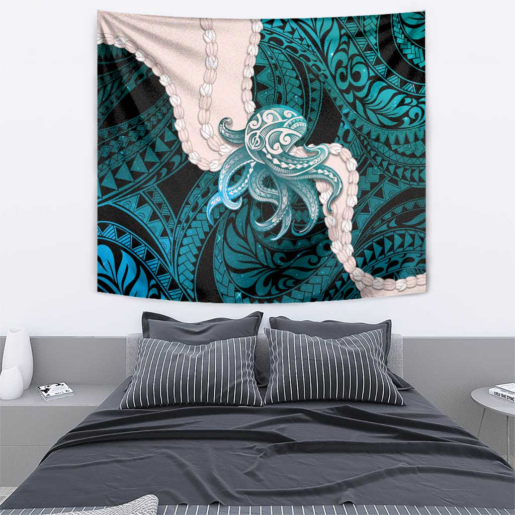 Teal Galaxy Polynesia Tribal Octopus Tattoo Tapestry Pikake Lei Polynesian Pattern LT14 - Polynesian Pride