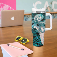 Teal Galaxy Polynesia Tribal Octopus Tattoo Tumbler With Handle Pikake Lei Polynesian Pattern LT14 - Polynesian Pride