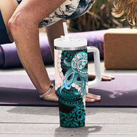 Teal Galaxy Polynesia Tribal Octopus Tattoo Tumbler With Handle Pikake Lei Polynesian Pattern LT14 - Polynesian Pride