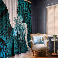 Teal Galaxy Polynesia Tribal Octopus Tattoo Window Curtain Pikake Lei Polynesian Pattern LT14 - Polynesian Pride