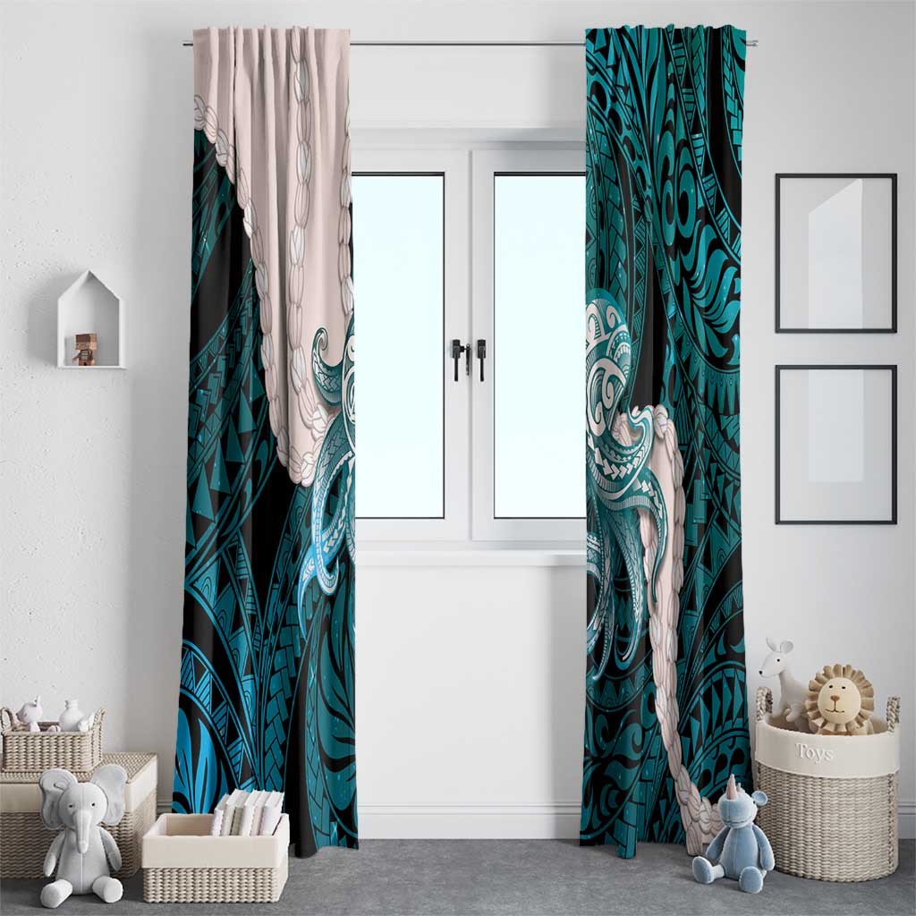 Teal Galaxy Polynesia Tribal Octopus Tattoo Window Curtain Pikake Lei Polynesian Pattern LT14 - Polynesian Pride
