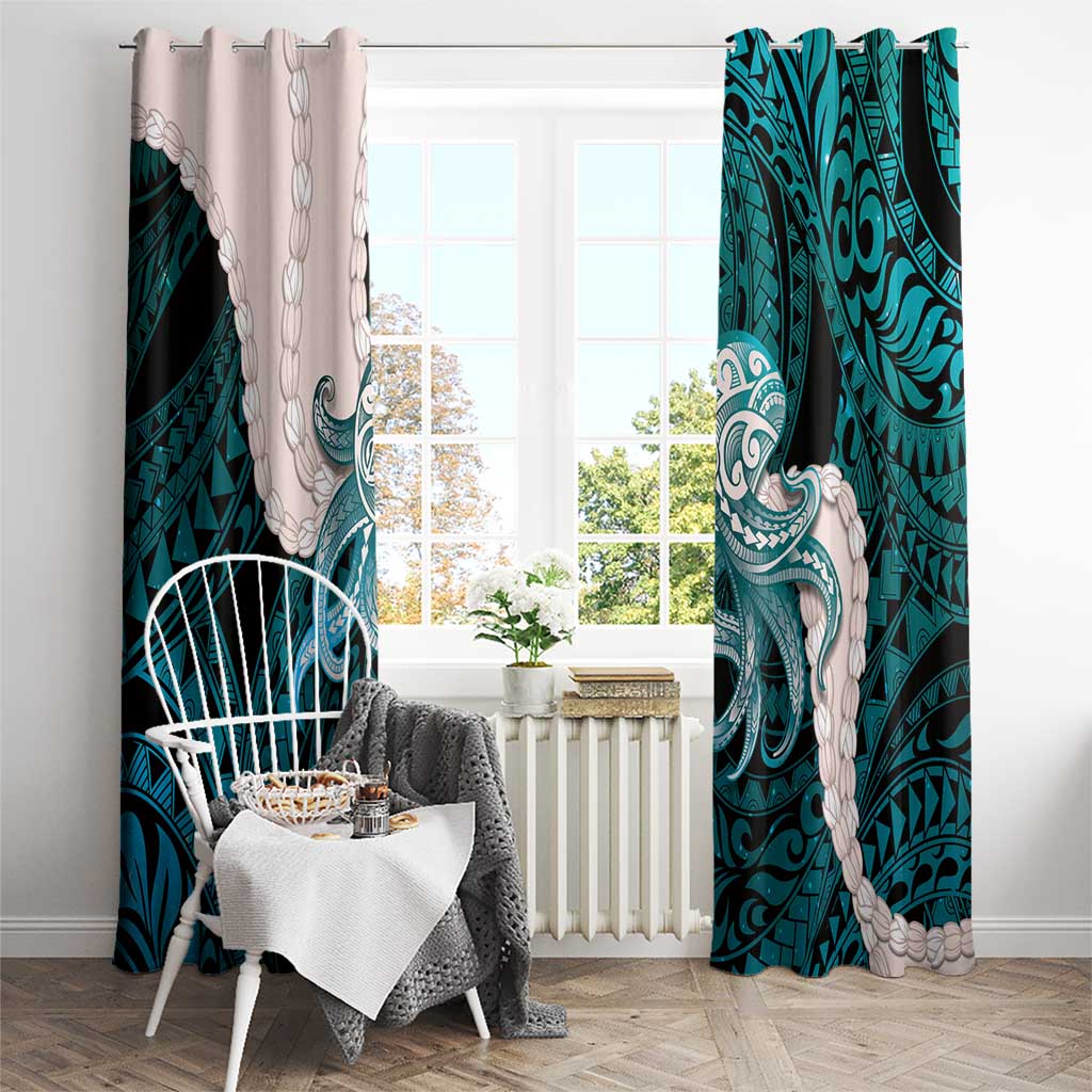 Teal Galaxy Polynesia Tribal Octopus Tattoo Window Curtain Pikake Lei Polynesian Pattern LT14 - Polynesian Pride