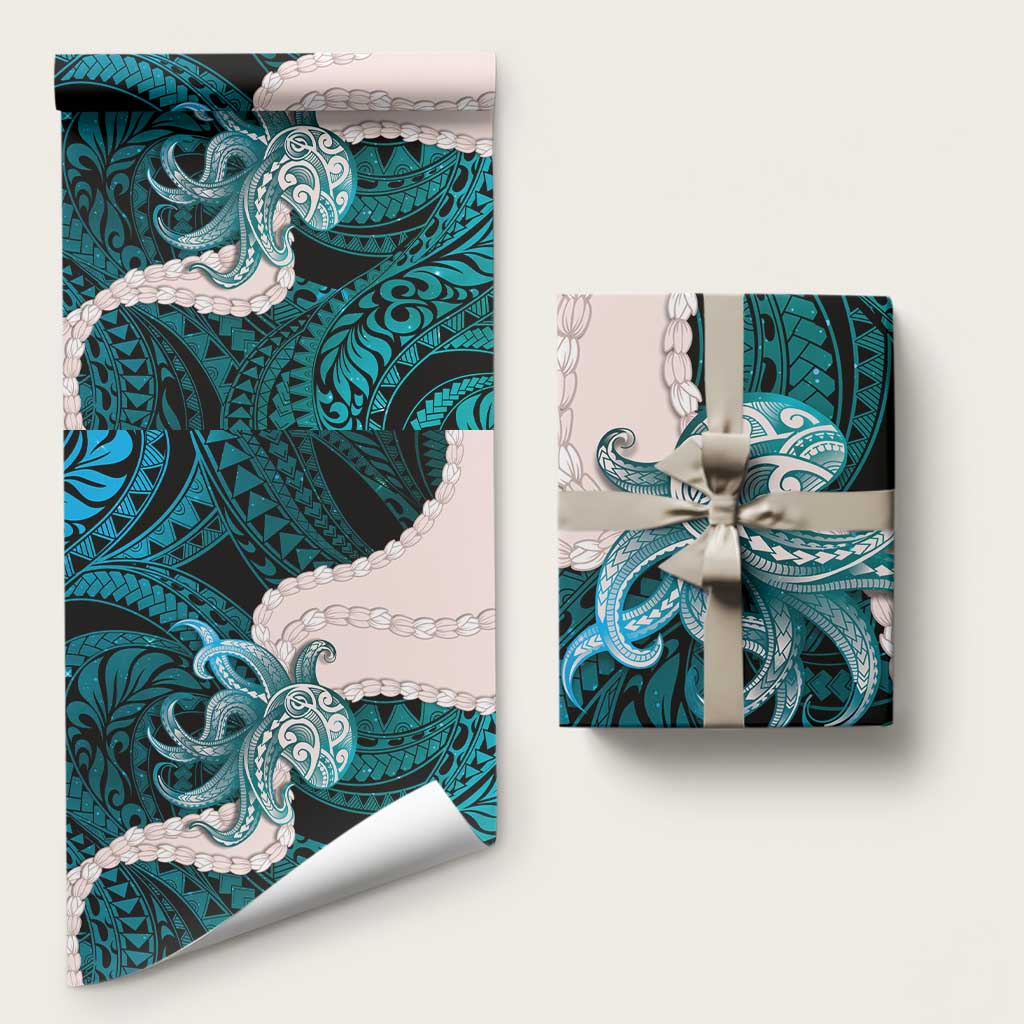Teal Galaxy Polynesia Tribal Octopus Tattoo Wrapping Paper Pikake Lei Polynesian Pattern LT14 58" × 23" Teal - Polynesian Pride