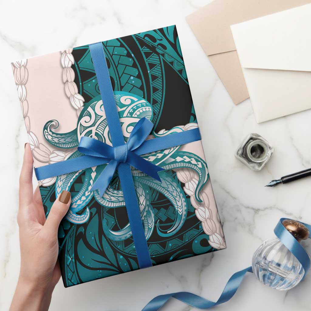 Teal Galaxy Polynesia Tribal Octopus Tattoo Wrapping Paper Pikake Lei Polynesian Pattern LT14 - Polynesian Pride