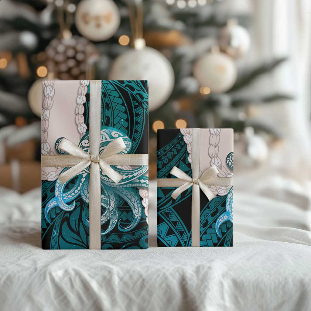 Teal Galaxy Polynesia Tribal Octopus Tattoo Wrapping Paper Pikake Lei Polynesian Pattern LT14 - Polynesian Pride