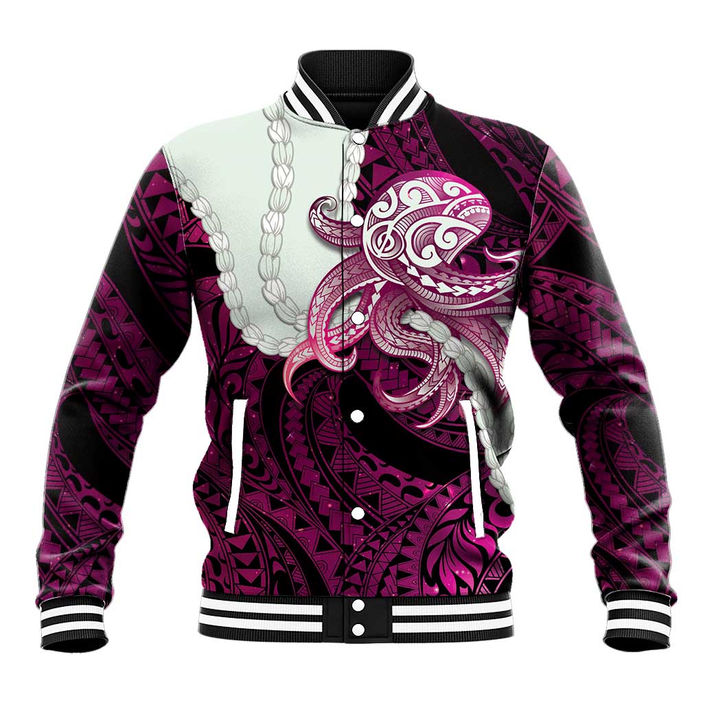 Pink Galaxy Polynesia Tribal Octopus Tattoo Baseball Jacket Pikake Lei Polynesian Pattern LT14 Unisex Pink - Polynesian Pride