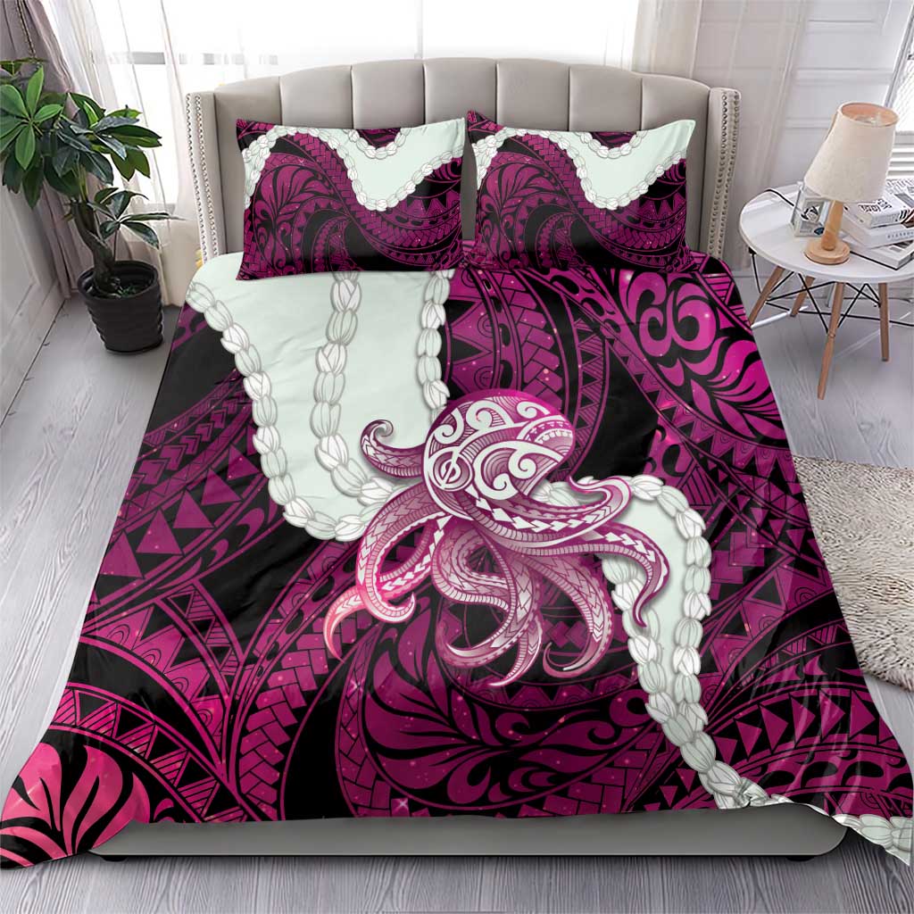 Pink Galaxy Polynesia Tribal Octopus Tattoo Bedding Set Pikake Lei Polynesian Pattern LT14 - Polynesian Pride