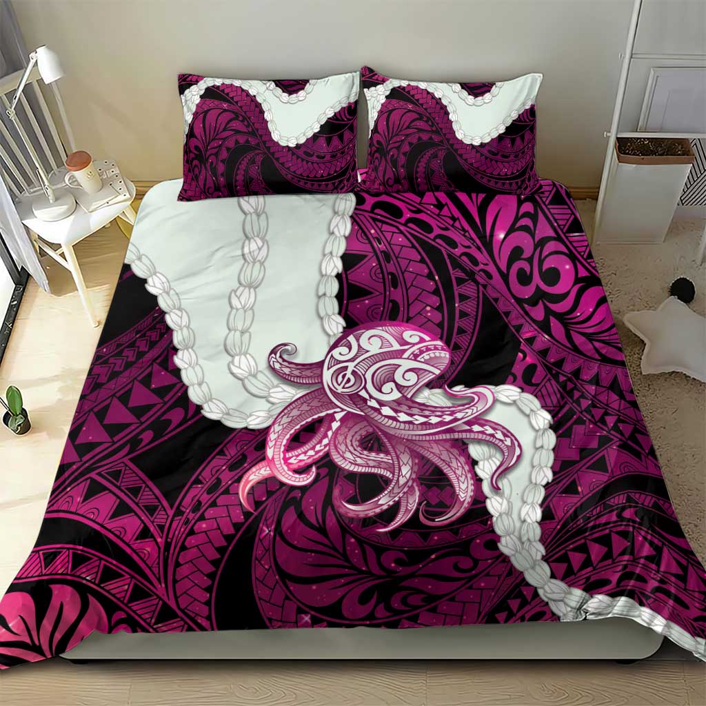 Pink Galaxy Polynesia Tribal Octopus Tattoo Bedding Set Pikake Lei Polynesian Pattern LT14 - Polynesian Pride
