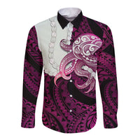 Pink Galaxy Polynesia Tribal Octopus Tattoo Long Sleeve Button Shirt Pikake Lei Polynesian Pattern LT14 Unisex Pink - Polynesian Pride