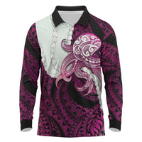 Pink Galaxy Polynesia Tribal Octopus Tattoo Long Sleeve Polo Shirt Pikake Lei Polynesian Pattern LT14 Pink - Polynesian Pride