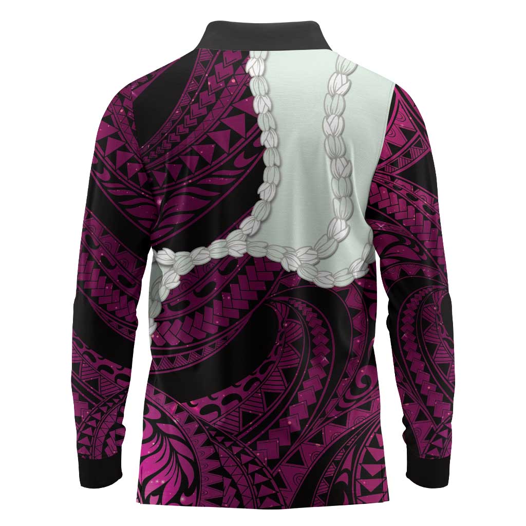 Pink Galaxy Polynesia Tribal Octopus Tattoo Long Sleeve Polo Shirt Pikake Lei Polynesian Pattern LT14 - Polynesian Pride