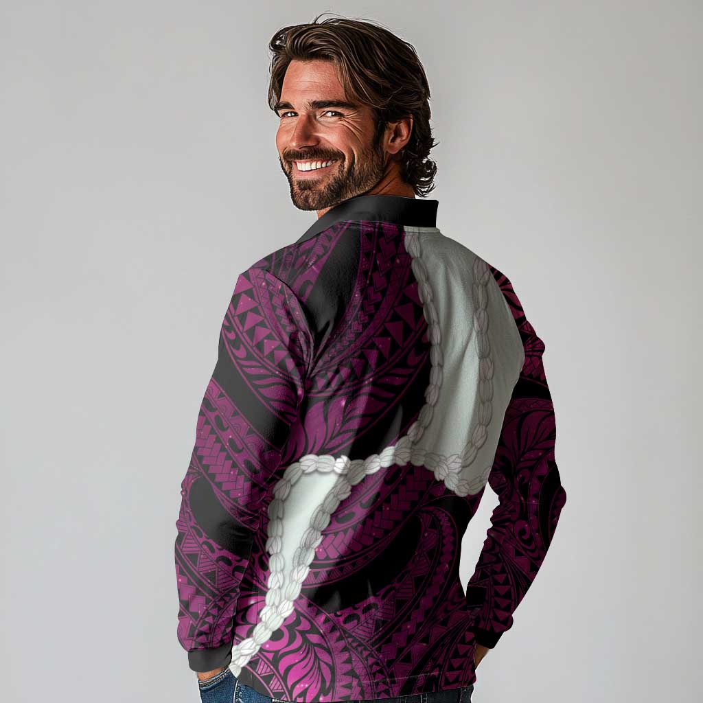 Pink Galaxy Polynesia Tribal Octopus Tattoo Long Sleeve Polo Shirt Pikake Lei Polynesian Pattern LT14 - Polynesian Pride