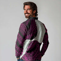 Pink Galaxy Polynesia Tribal Octopus Tattoo Long Sleeve Polo Shirt Pikake Lei Polynesian Pattern LT14 - Polynesian Pride