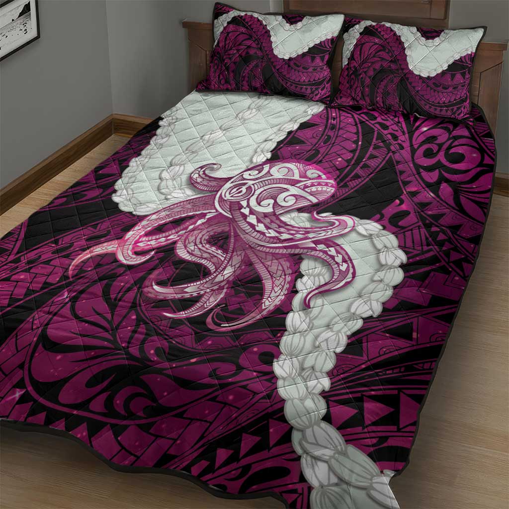 Pink Galaxy Polynesia Tribal Octopus Tattoo Quilt Bed Set Pikake Lei Polynesian Pattern LT14 - Polynesian Pride
