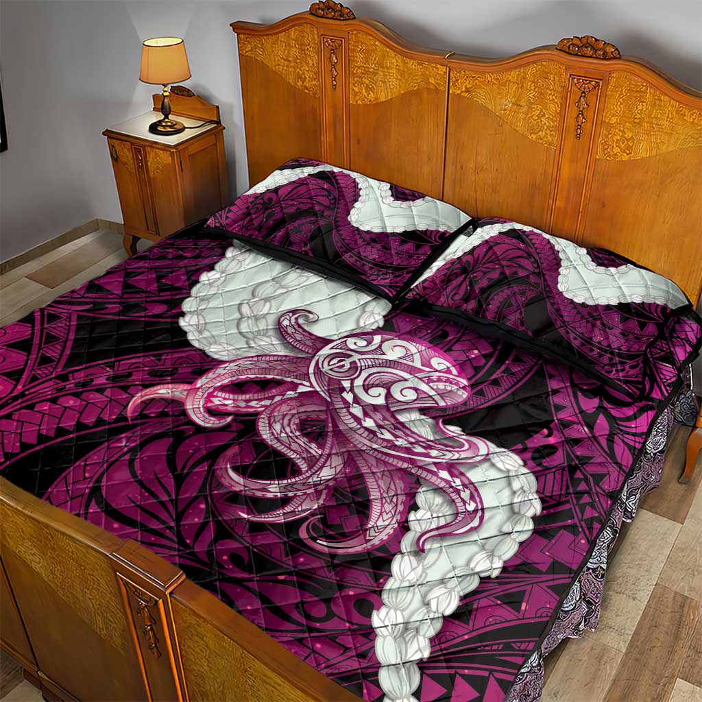 Pink Galaxy Polynesia Tribal Octopus Tattoo Quilt Bed Set Pikake Lei Polynesian Pattern LT14 - Polynesian Pride
