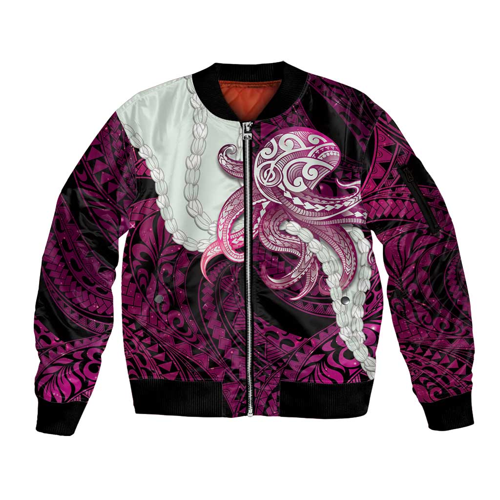 Pink Galaxy Polynesia Tribal Octopus Tattoo Sleeve Zip Bomber Jacket Pikake Lei Polynesian Pattern LT14 Unisex Pink - Polynesian Pride