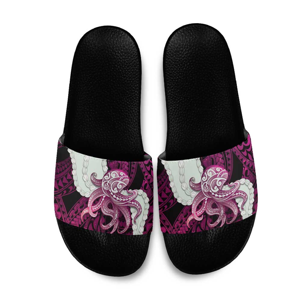 Pink Galaxy Polynesia Tribal Octopus Tattoo Slide Sandals Pikake Lei Polynesian Pattern LT14 Pink - Polynesian Pride