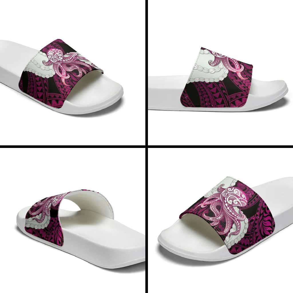 Pink Galaxy Polynesia Tribal Octopus Tattoo Slide Sandals Pikake Lei Polynesian Pattern LT14 - Polynesian Pride