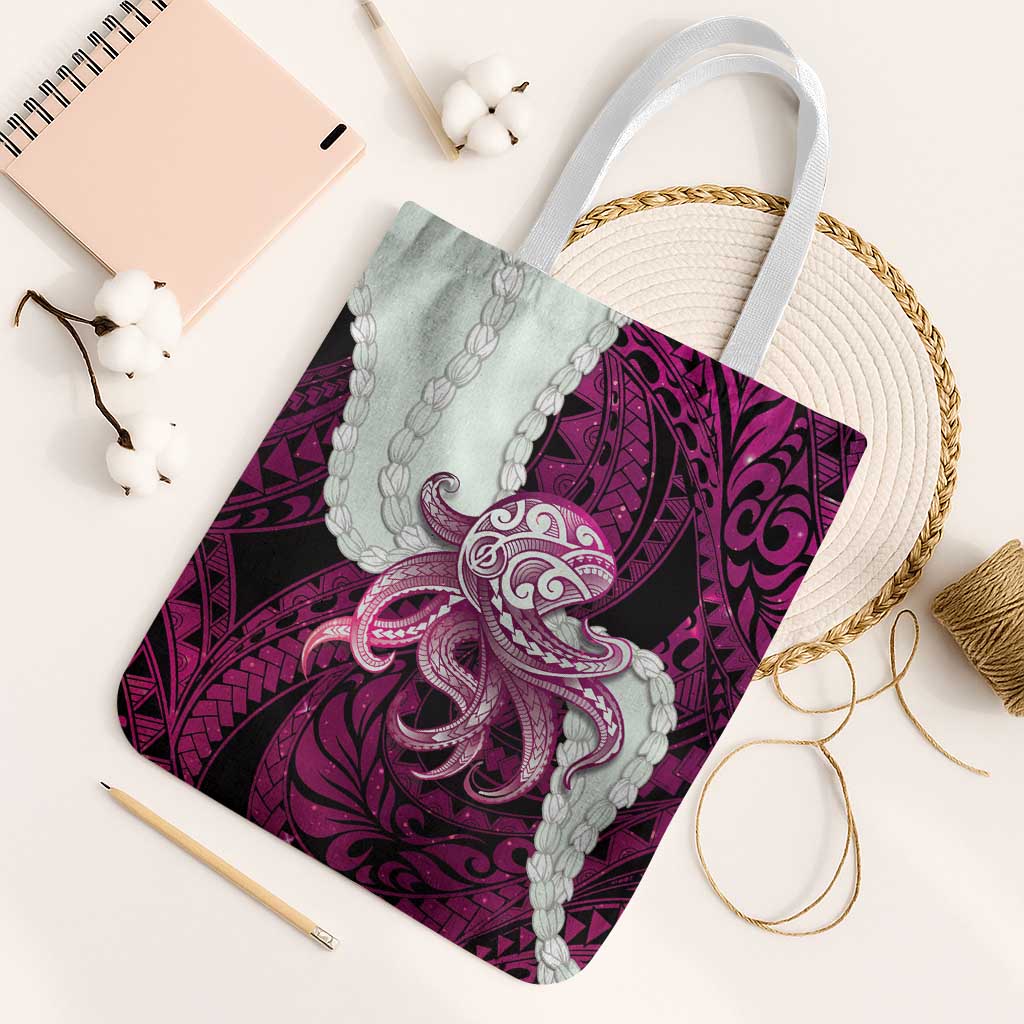 Pink Galaxy Polynesia Tribal Octopus Tattoo Tote Bag Pikake Lei Polynesian Pattern LT14 White Strap One Size Pink - Polynesian Pride
