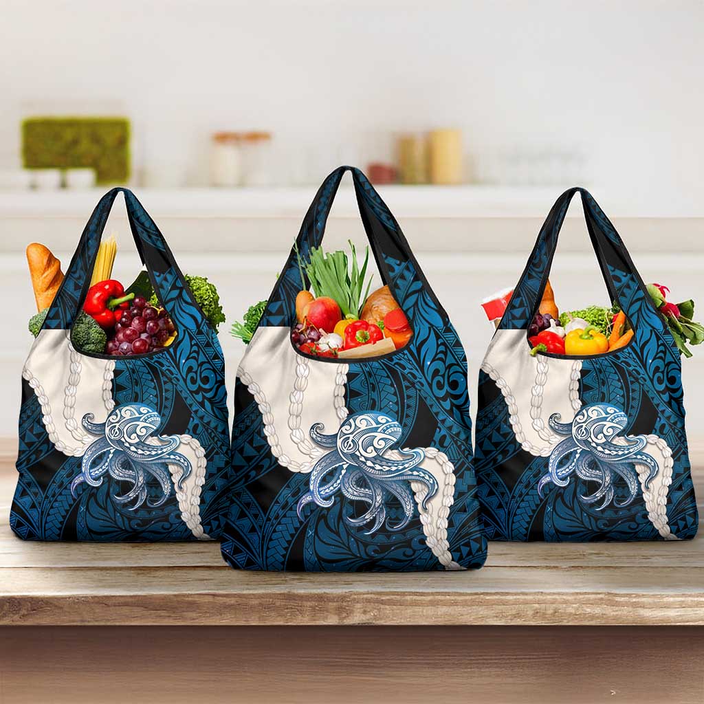 Blue Galaxy Polynesia Tribal Octopus Tattoo Grocery Bag Pikake Lei Polynesian Pattern LT14 3-pack One Size Blue - Polynesian Pride
