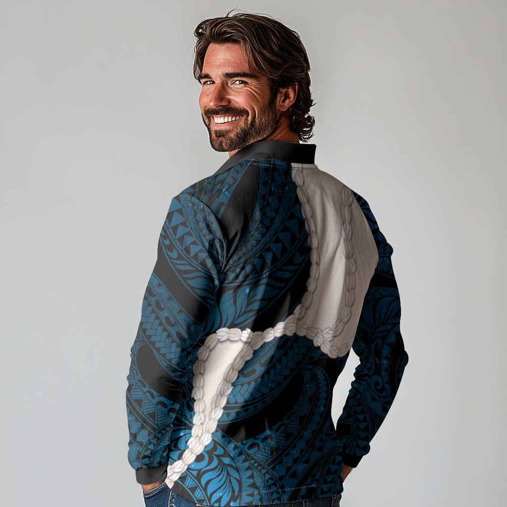 Blue Galaxy Polynesia Tribal Octopus Tattoo Long Sleeve Polo Shirt Pikake Lei Polynesian Pattern LT14 - Polynesian Pride