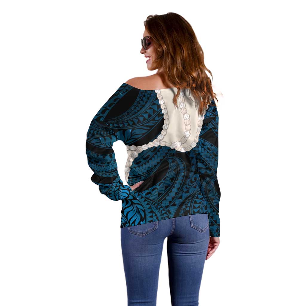 Blue Galaxy Polynesia Tribal Octopus Tattoo Off Shoulder Sweater Pikake Lei Polynesian Pattern LT14 - Polynesian Pride