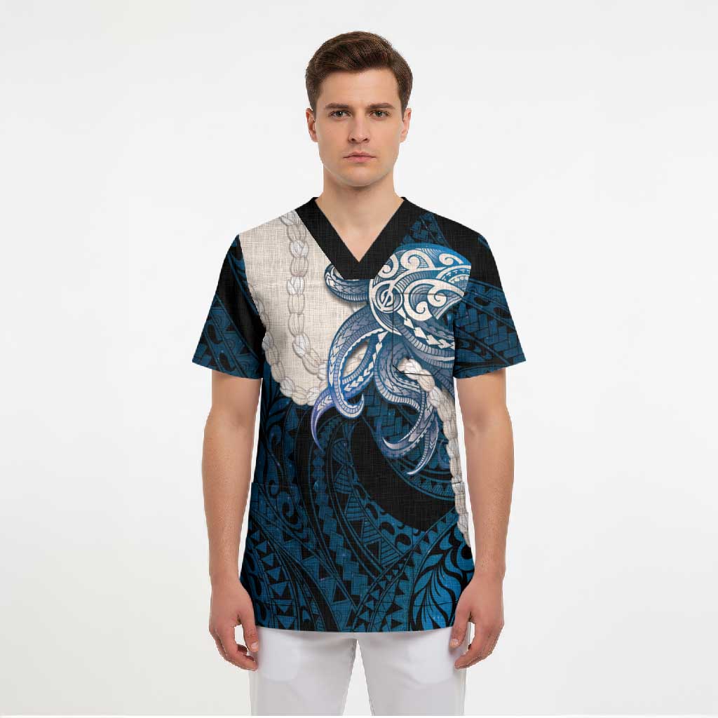 Blue Galaxy Polynesia Tribal Octopus Tattoo Scrub Top Pikake Lei Polynesian Pattern LT14 - Polynesian Pride