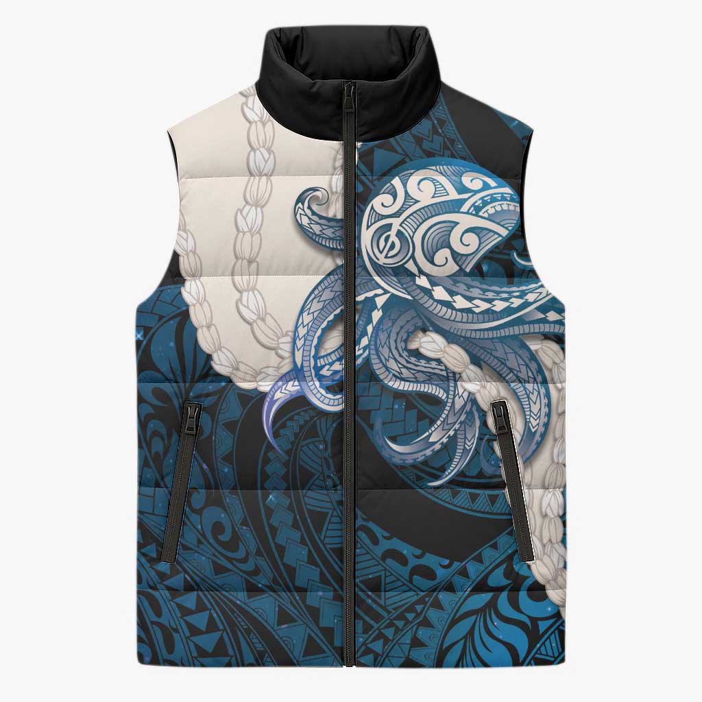 Blue Galaxy Polynesia Tribal Octopus Tattoo Sleeveless Puffer Jacket Pikake Lei Polynesian Pattern LT14 Unisex Blue - Polynesian Pride